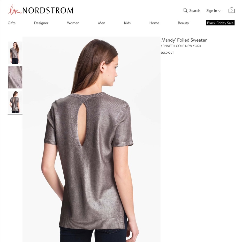 Kenneth Cole ‘Mandy’ Foil Sweater w/ keyhole back